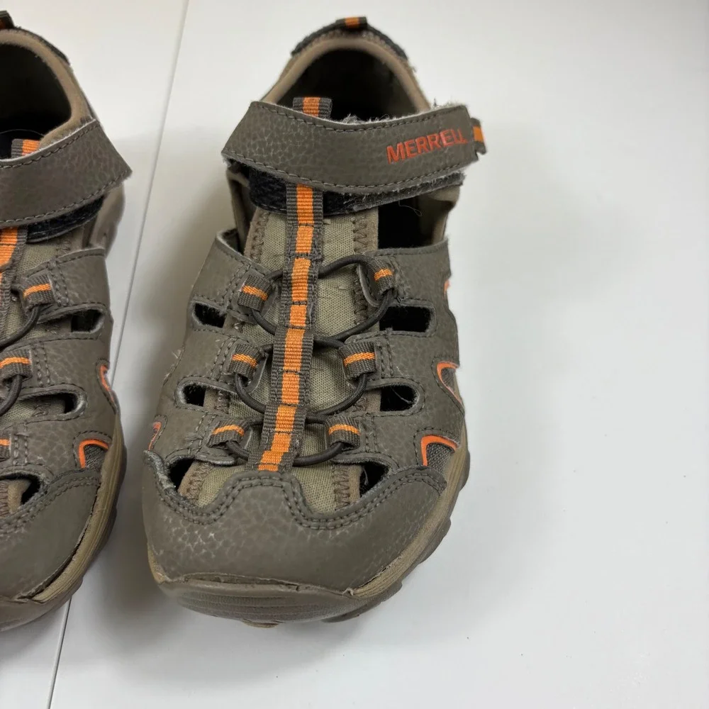 Merrell Kids Outdoor Sport Sandals Brown Orange Size 4 Hook Loop